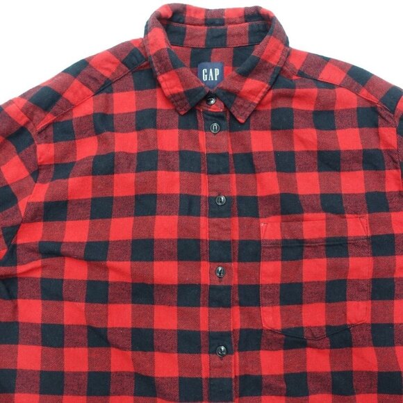 Gap Button Up Shirt Women's Size Small Black/Red Plaid 100% Cotton Long Sleeve - Picture 2 of 8